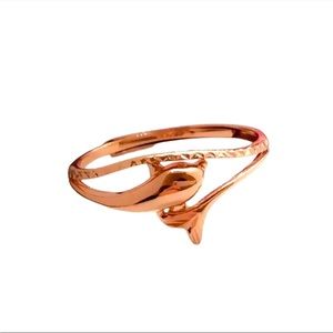 Sterling silver with rose gold over sizable dolphins ring